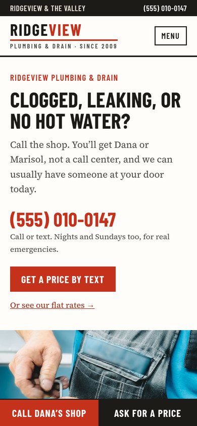 The same example site on a phone